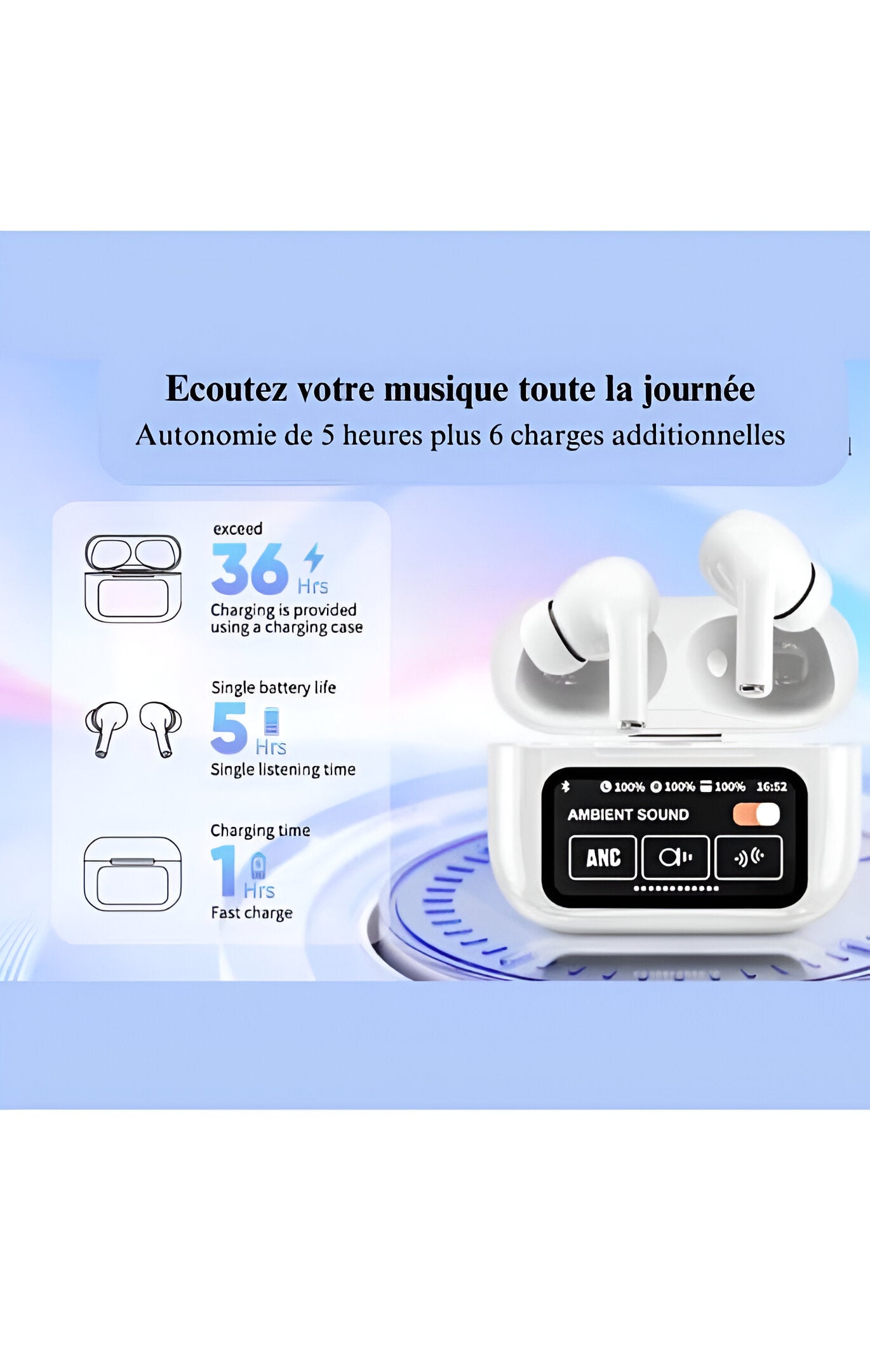 Écouteurs Bluetooth antibruit A9 Pro avec 13 fonctions, affichage LED