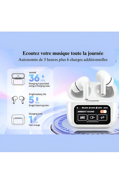 Écouteurs Bluetooth antibruit A9 Pro avec 13 fonctions, affichage LED